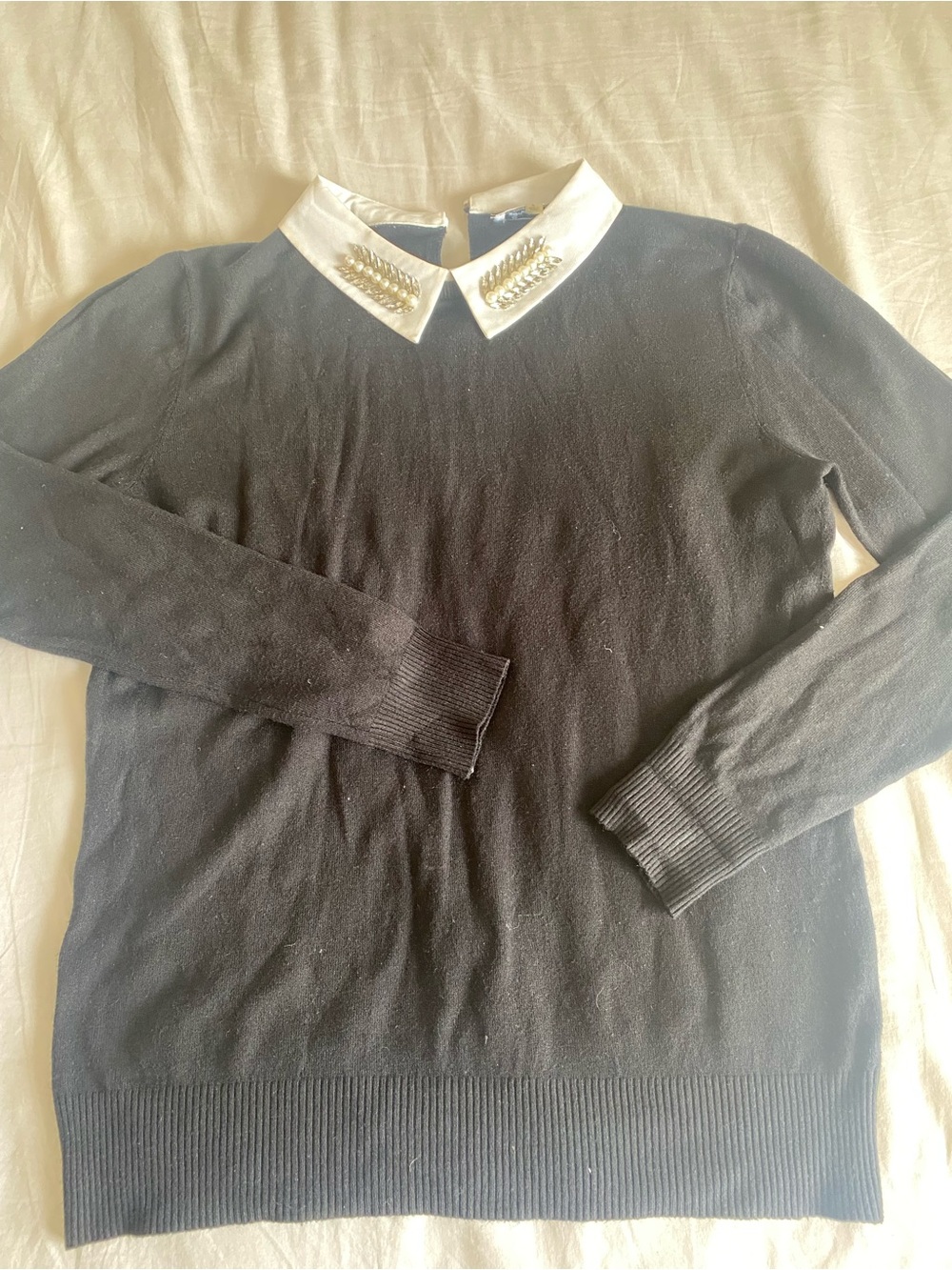 Milano Embelished Collar Pullover Sweater Long Sleeve Black Womens Size L